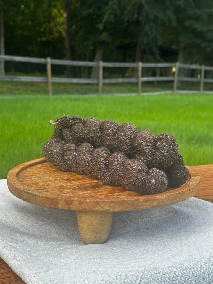 Espresso colored yarn with peach silk - Peach Fuzz